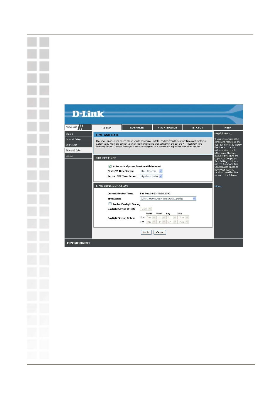 Time and date | D-Link DVG-2101S User Manual | Page 22 / 58