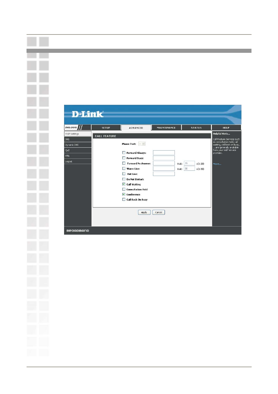 Advanced, Voip settings | D-Link DVG-2101S User Manual | Page 23 / 58