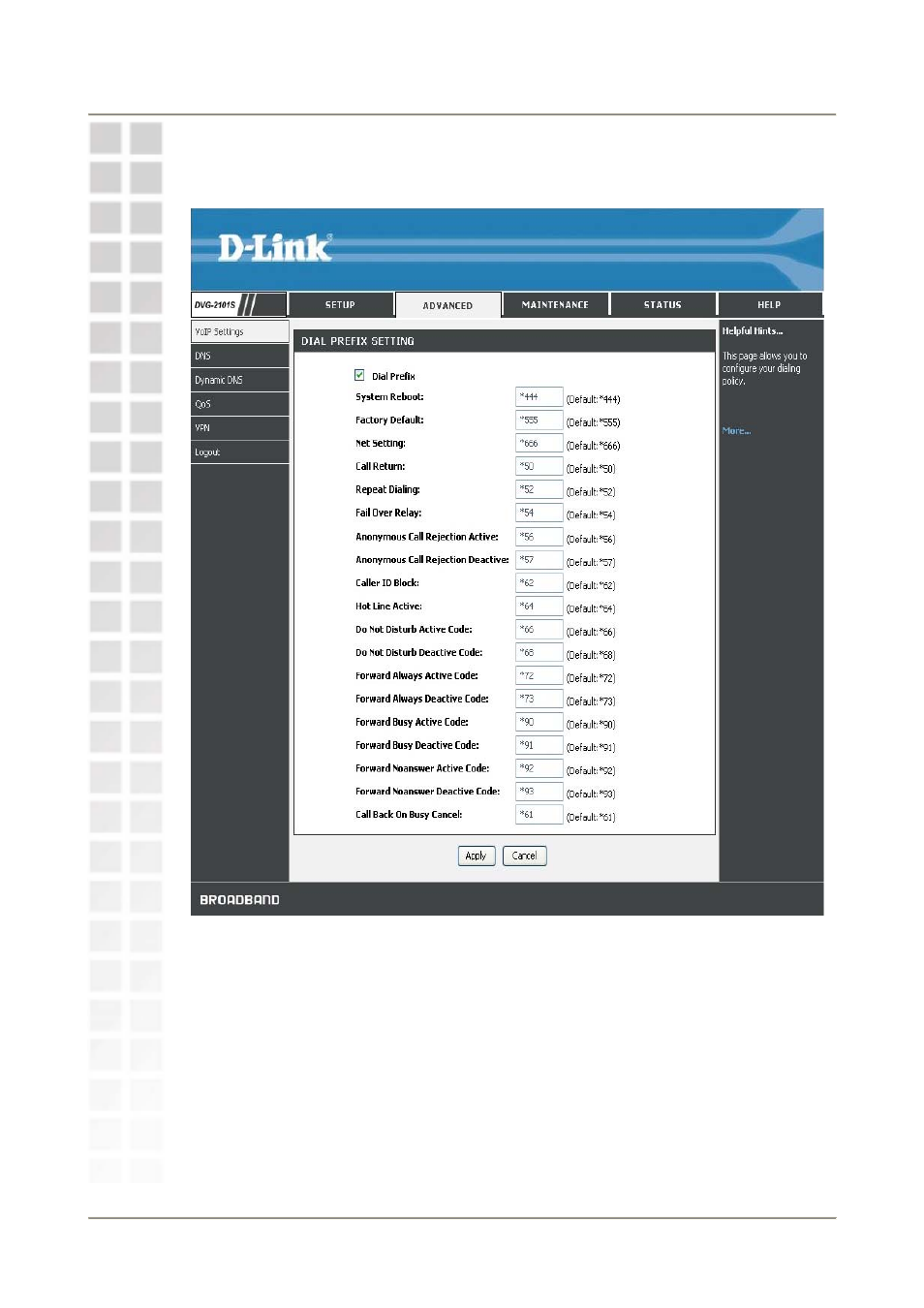 Dial prefix | D-Link DVG-2101S User Manual | Page 31 / 58