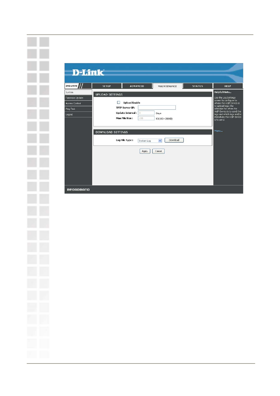 Log setting | D-Link DVG-2101S User Manual | Page 42 / 58