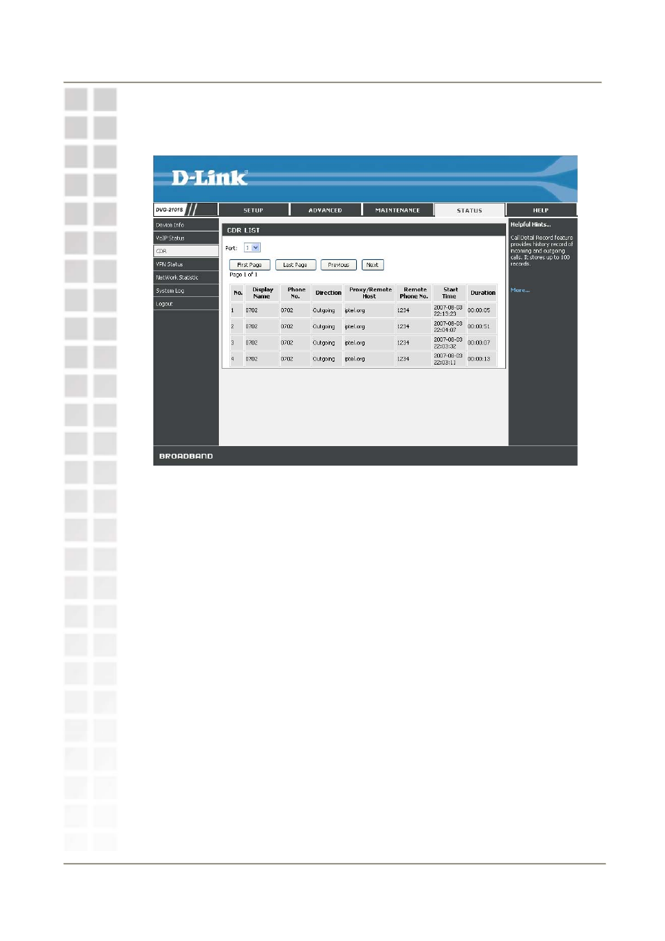 Cdr status | D-Link DVG-2101S User Manual | Page 48 / 58