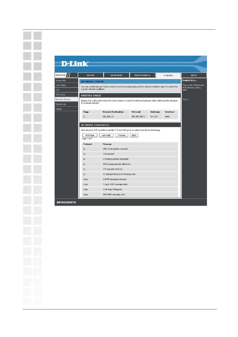 Network status | D-Link DVG-2101S User Manual | Page 50 / 58