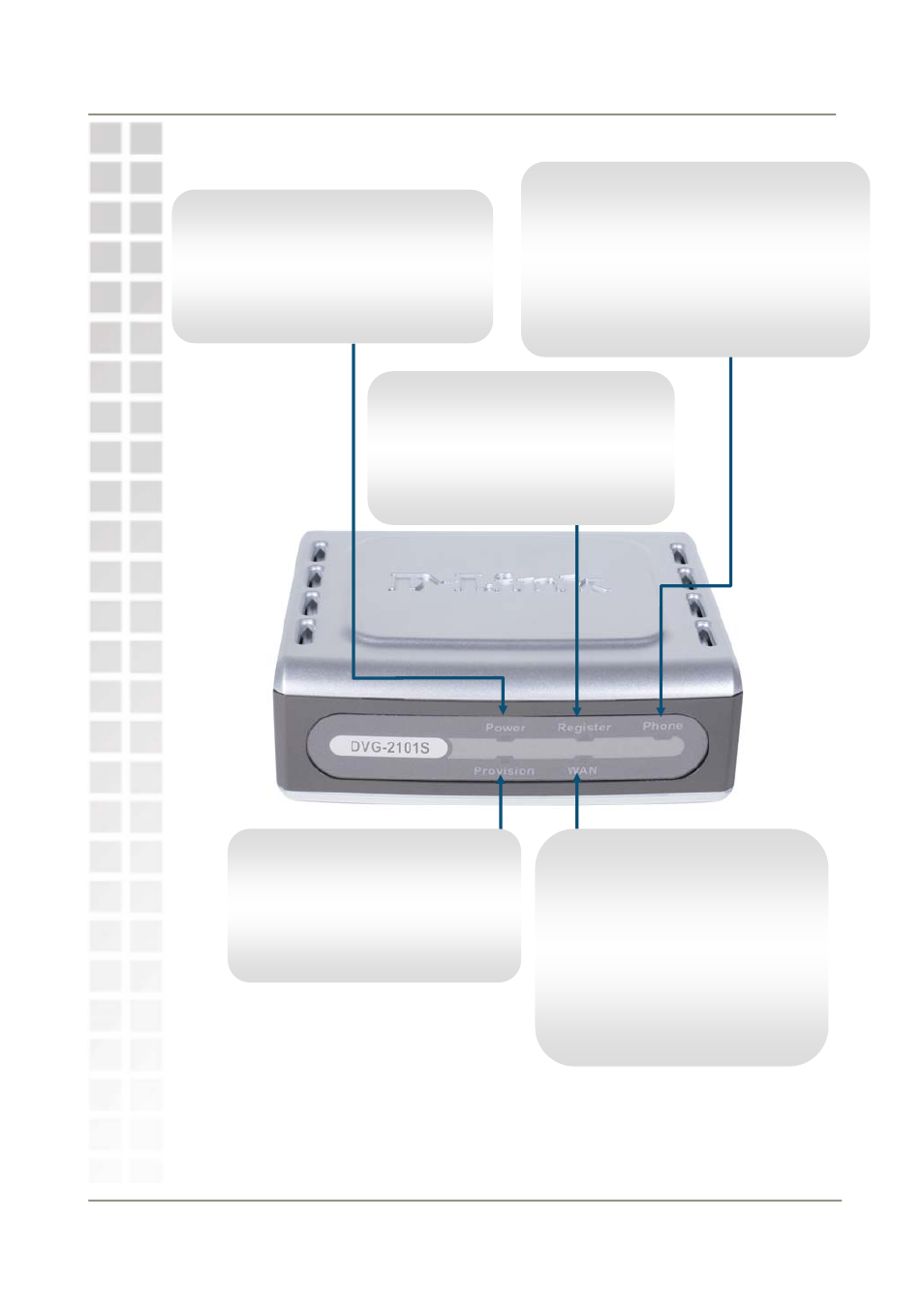 Front panel | D-Link DVG-2101S User Manual | Page 6 / 58