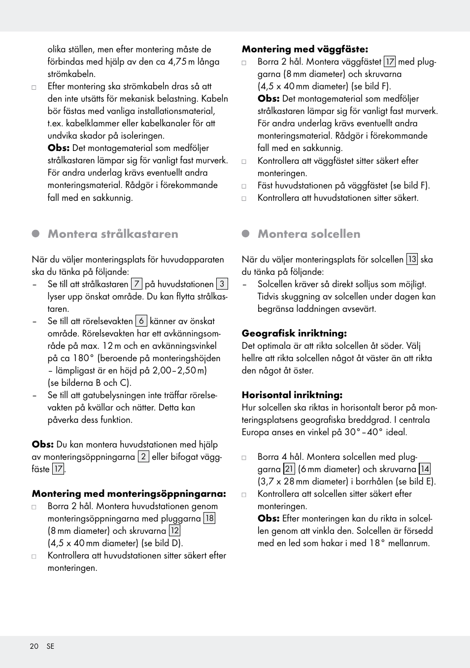 Montera strålkastaren, Montera solcellen | Livarno Z31171 User Manual | Page 20 / 55