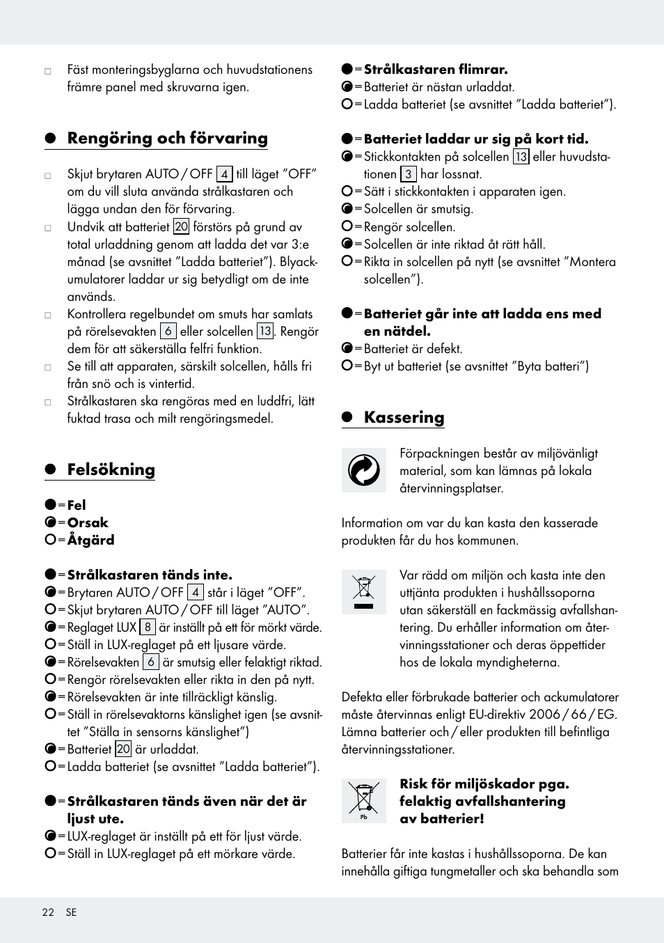 Rengöring och förvaring, Felsökning, Kassering | Livarno Z31171 User Manual | Page 22 / 55