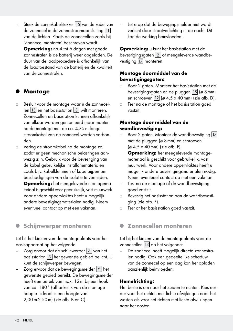 Montage, Schijnwerper monteren, Zonnecellen monteren | Livarno Z31171 User Manual | Page 42 / 55