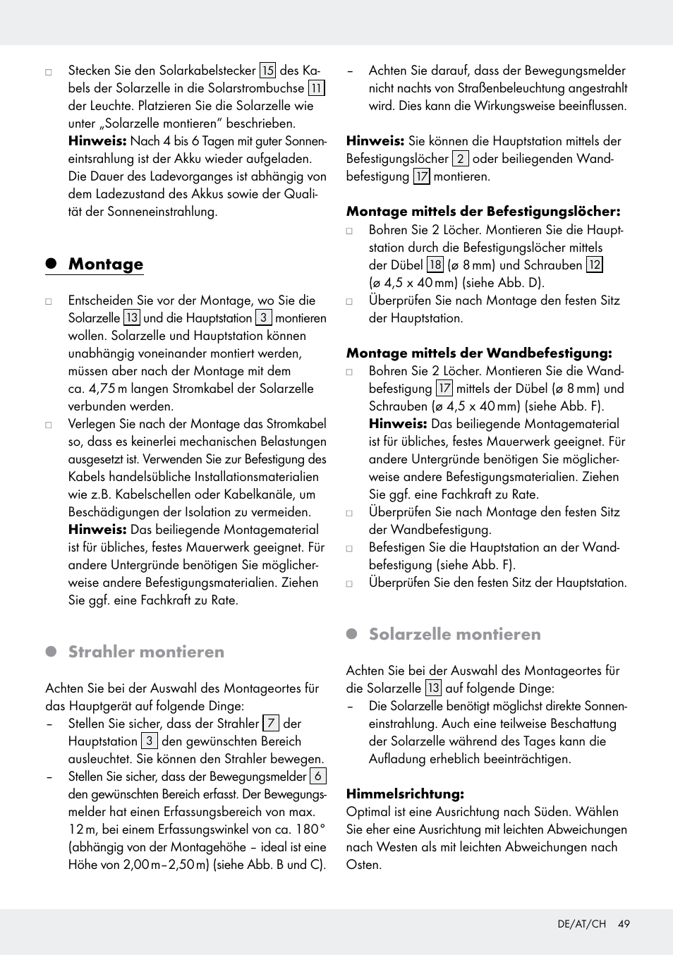 Montage, Strahler montieren, Solarzelle montieren | Livarno Z31171 User Manual | Page 49 / 55