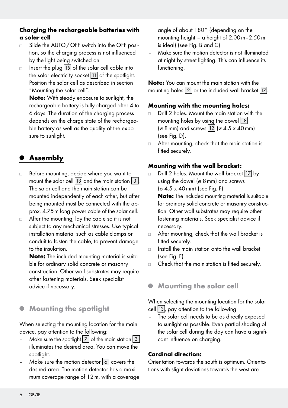 Assembly, Mounting the spotlight, Mounting the solar cell | Livarno Z31171 User Manual | Page 6 / 55