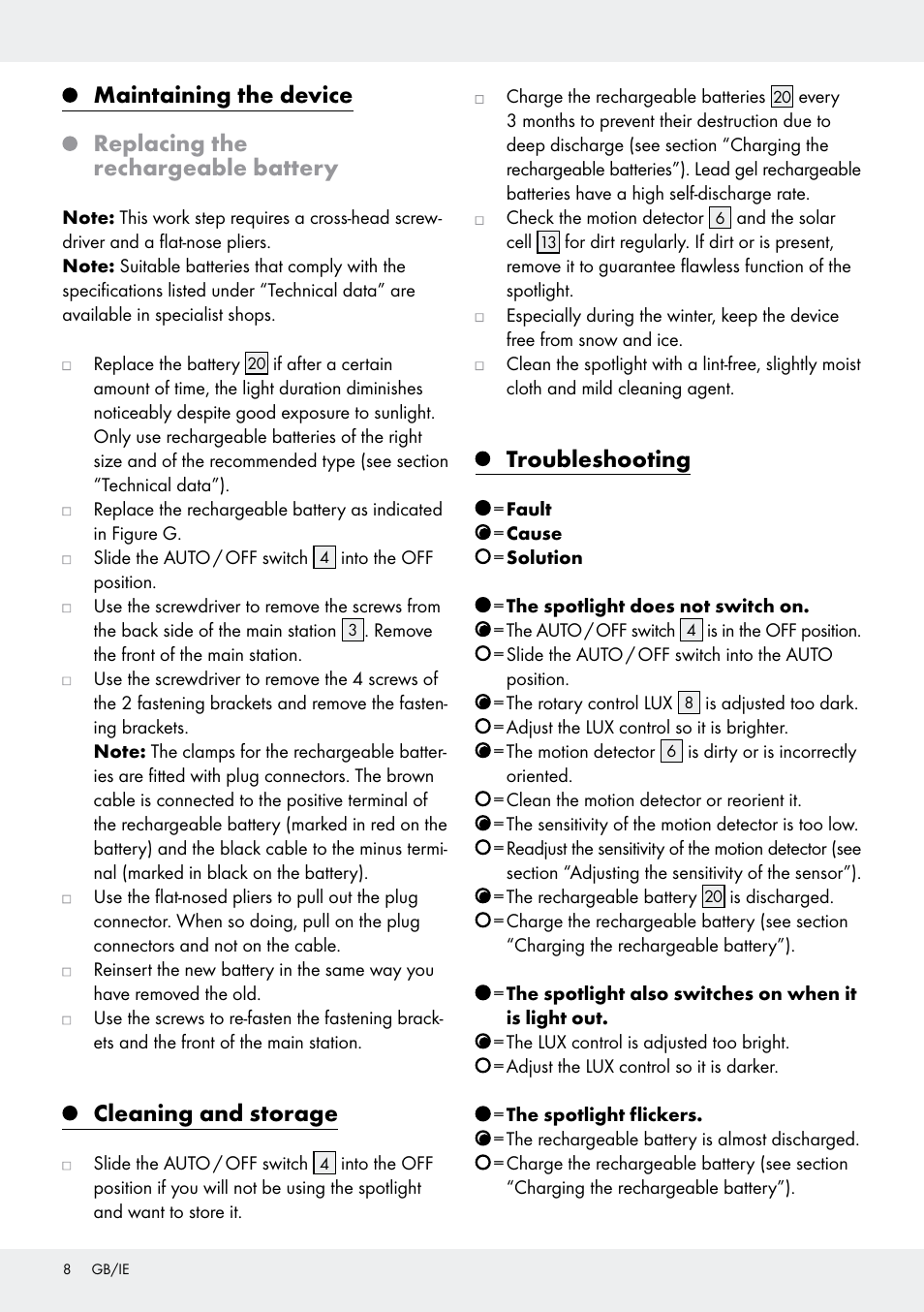 Cleaning and storage, Troubleshooting | Livarno Z31171 User Manual | Page 8 / 55