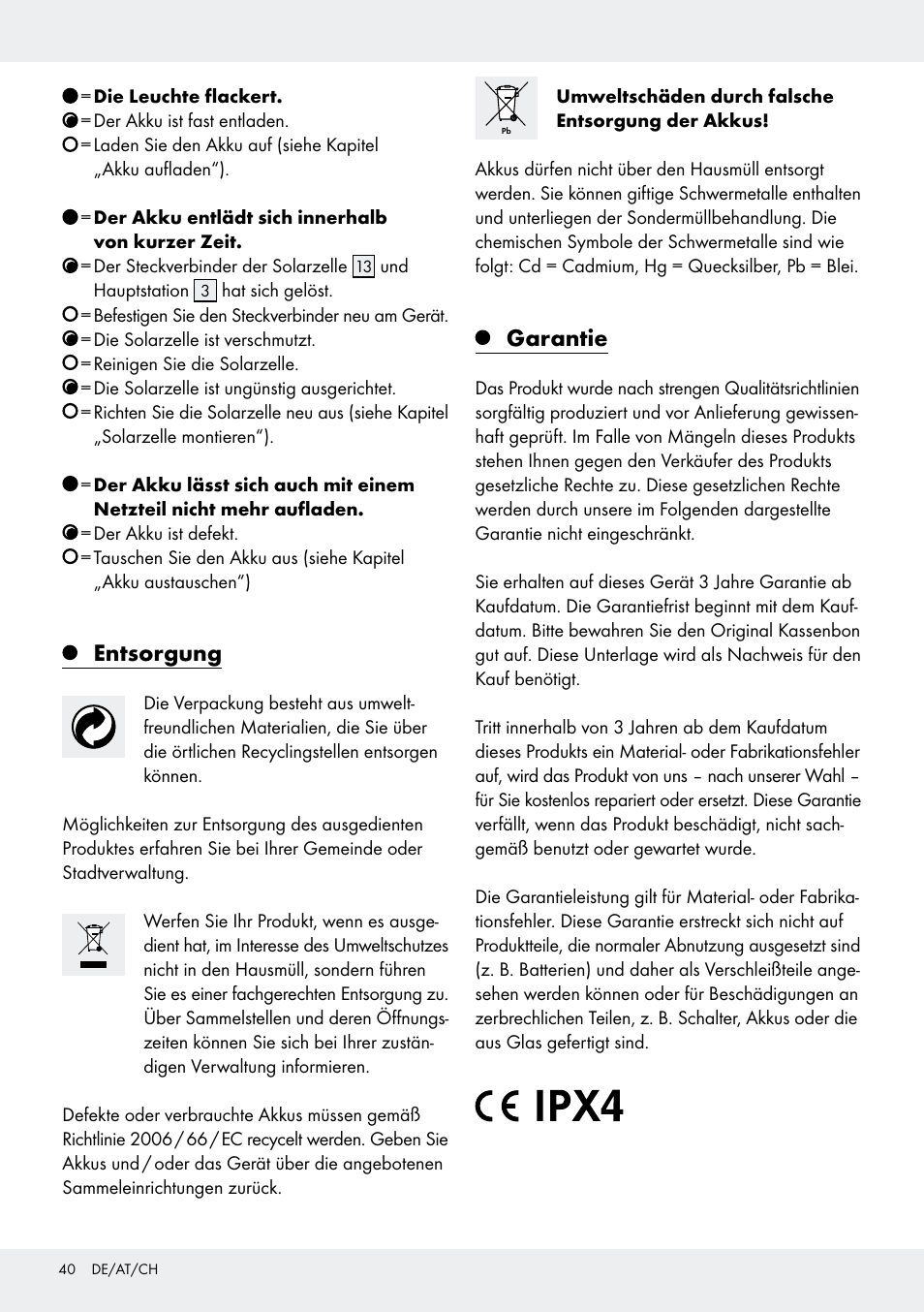 Entsorgung, Garantie | Livarno Z31171 User Manual | Page 40 / 43