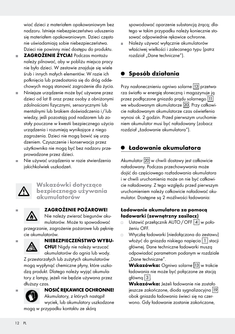 Sposób działania, Ładowanie akumulatora | Livarno Z31171 User Manual | Page 12 / 56