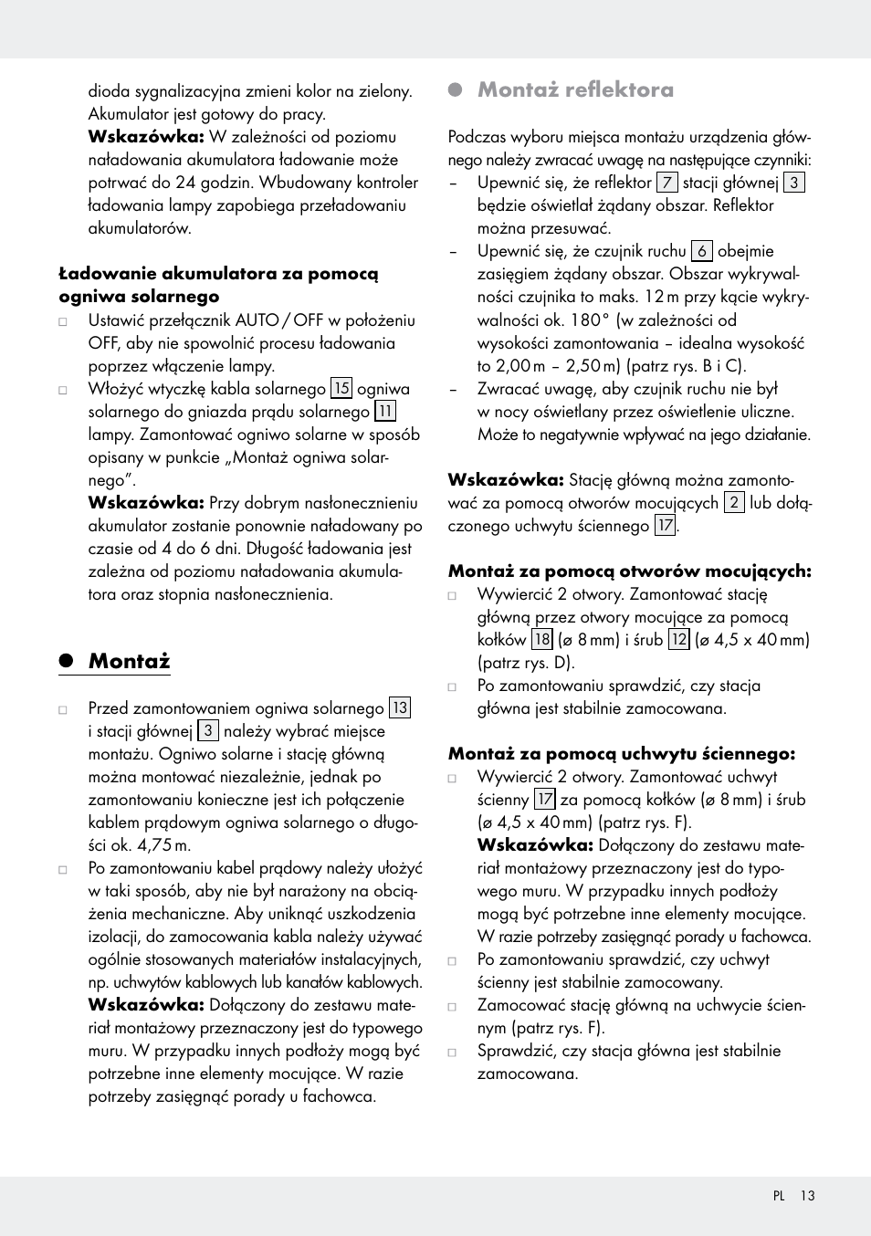 Montaż, Montaż reflektora | Livarno Z31171 User Manual | Page 13 / 56