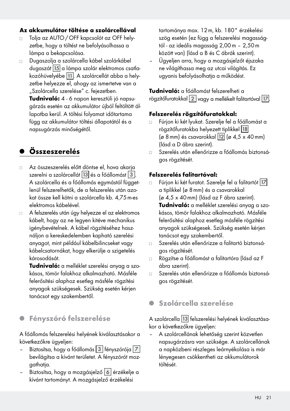 Összeszerelés, Fényszóró felszerelése, Szolárcella szerelése | Livarno Z31171 User Manual | Page 21 / 56