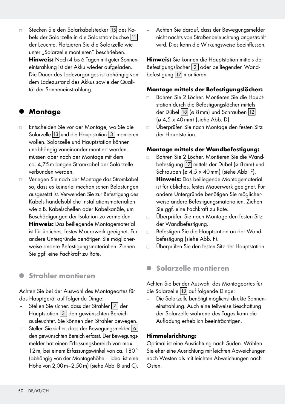 Montage, Strahler montieren, Solarzelle montieren | Livarno Z31171 User Manual | Page 50 / 56