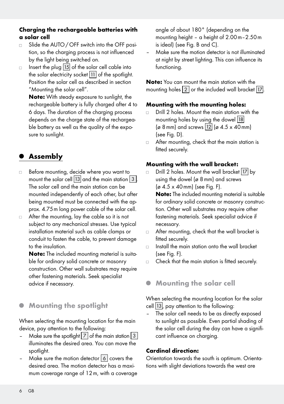 Assembly, Mounting the spotlight, Mounting the solar cell | Livarno Z31171 User Manual | Page 6 / 56