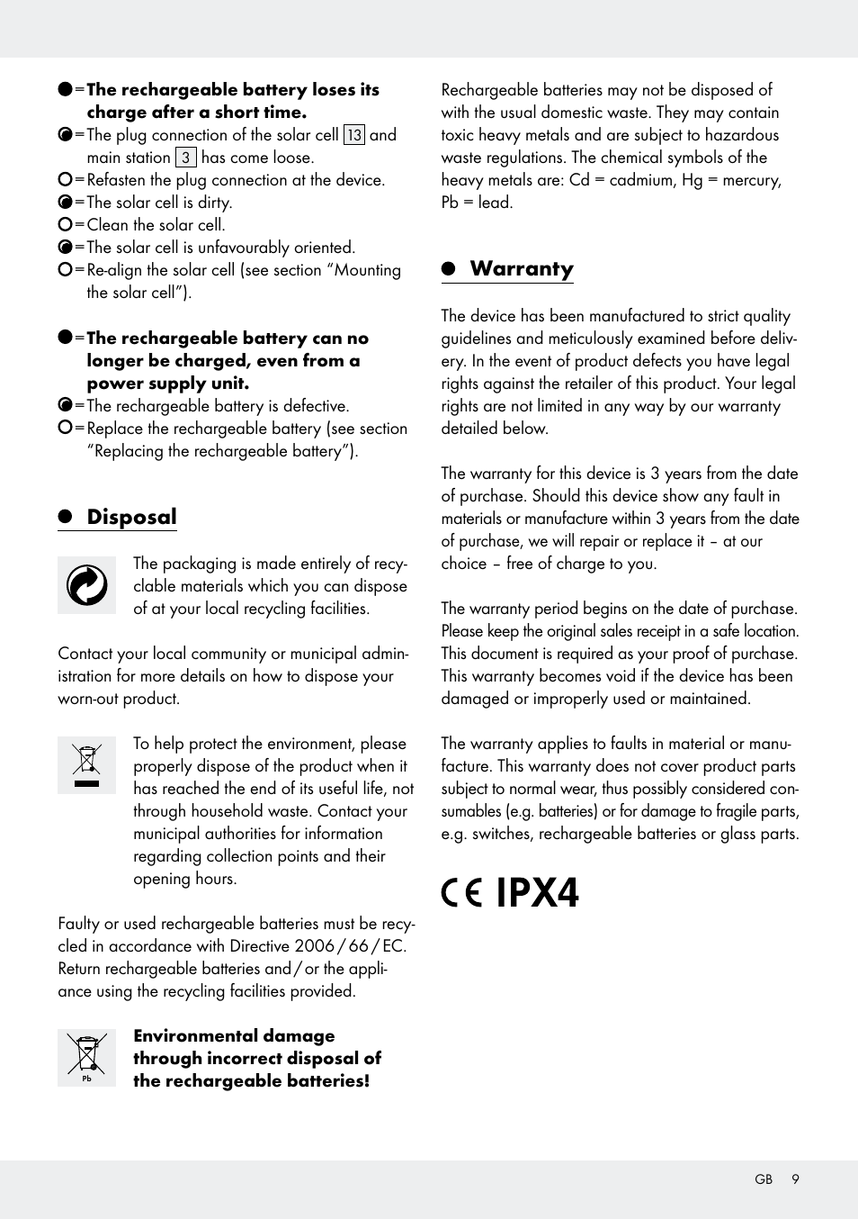 Disposal, Warranty | Livarno Z31171 User Manual | Page 9 / 56
