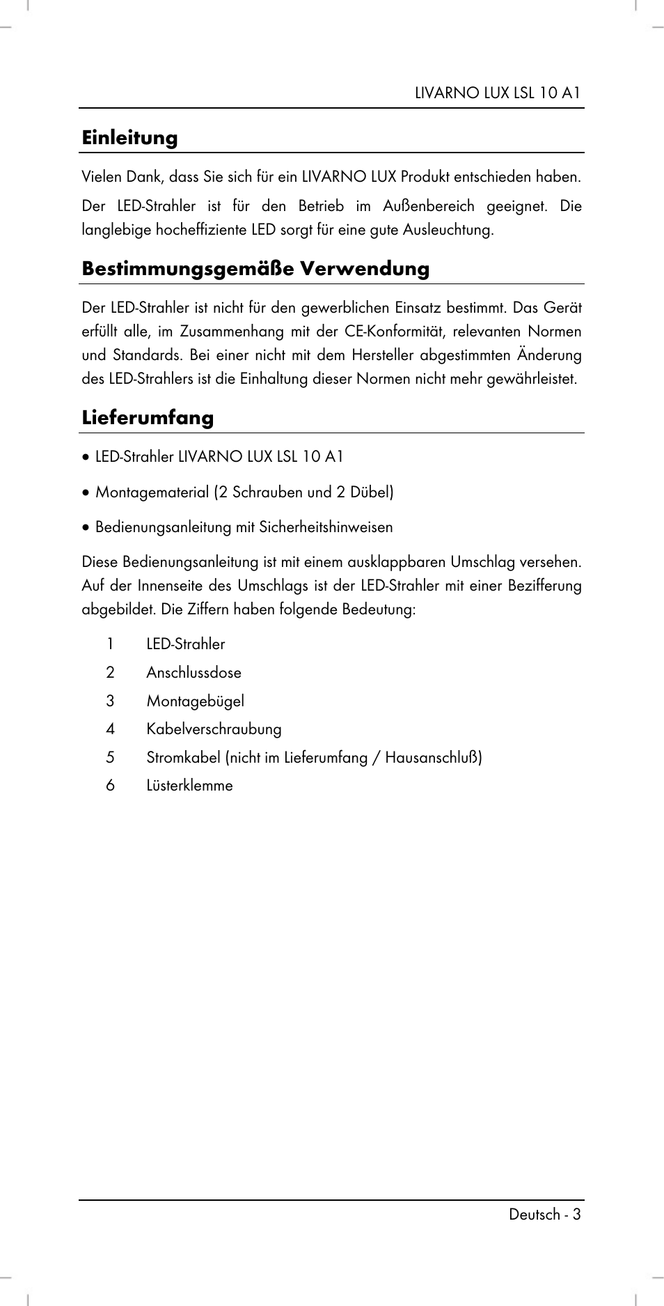 Einleitung, Bestimmungsgemäße verwendung, Lieferumfang | Livarno LSL 10 A1 User Manual | Page 5 / 32