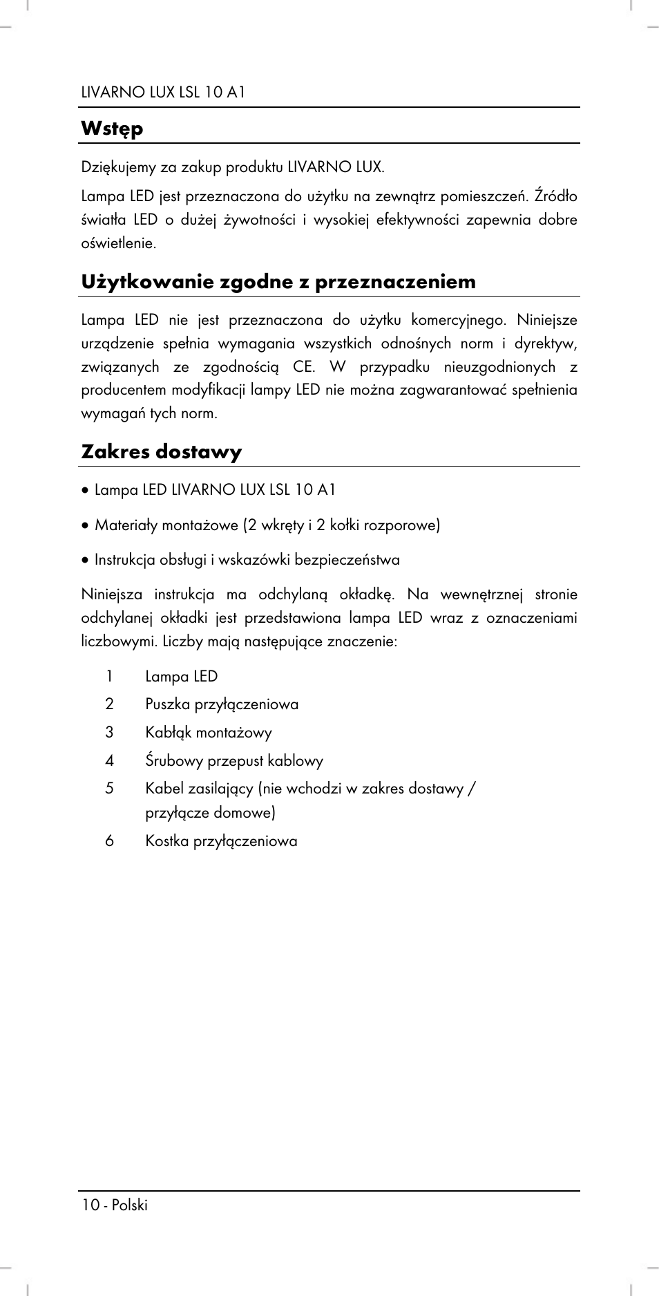 Wstęp, Użytkowanie zgodne z przeznaczeniem, Zakres dostawy | Livarno LSL 10 A1 User Manual | Page 12 / 46