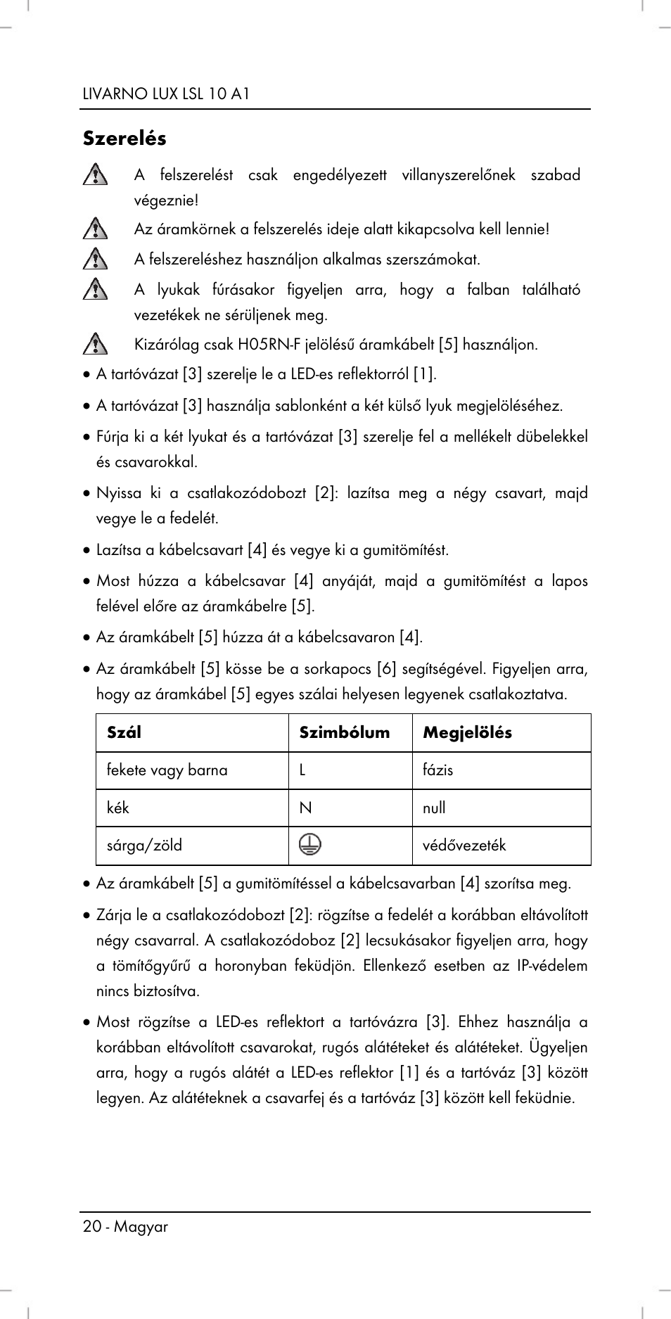 Szerelés | Livarno LSL 10 A1 User Manual | Page 22 / 46