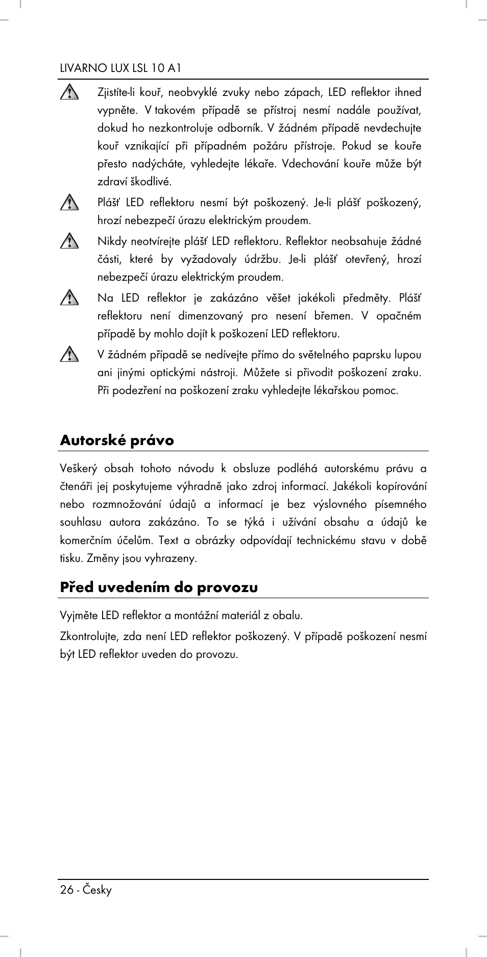 Autorské právo, Před uvedením do provozu | Livarno LSL 10 A1 User Manual | Page 28 / 46