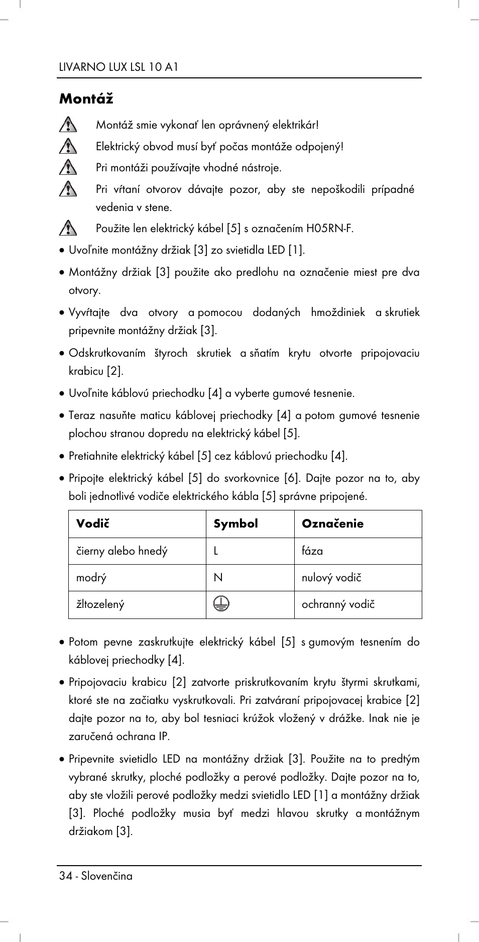 Montáž | Livarno LSL 10 A1 User Manual | Page 36 / 46