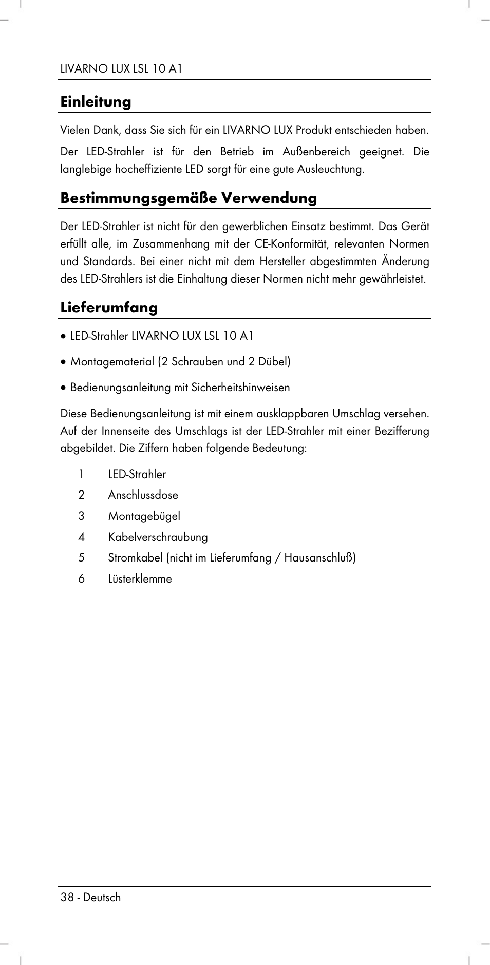 Einleitung, Bestimmungsgemäße verwendung, Lieferumfang | Livarno LSL 10 A1 User Manual | Page 40 / 46