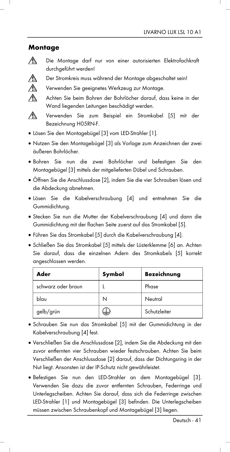 Montage | Livarno LSL 10 A1 User Manual | Page 43 / 46