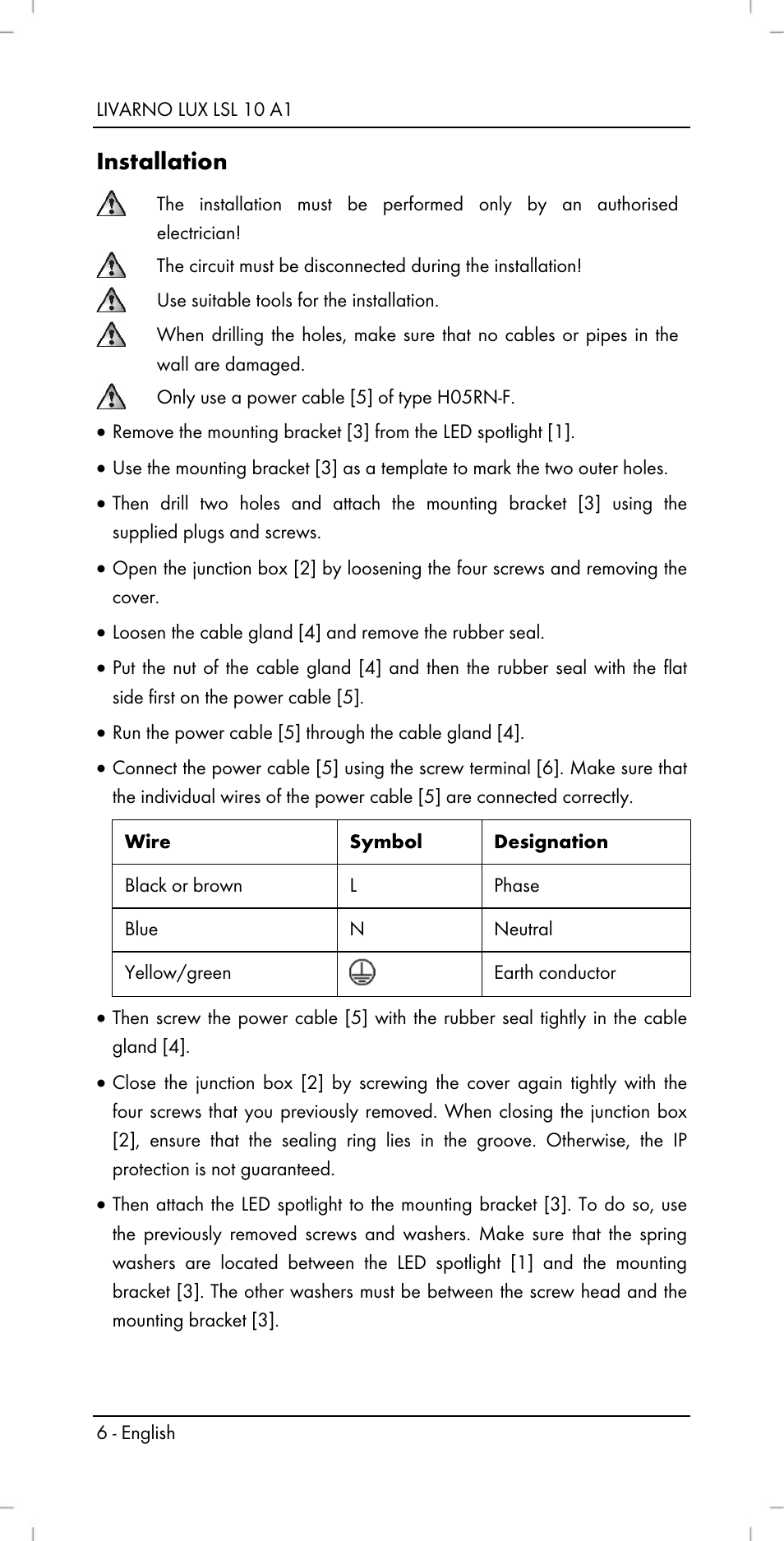 Installation | Livarno LSL 10 A1 User Manual | Page 8 / 46