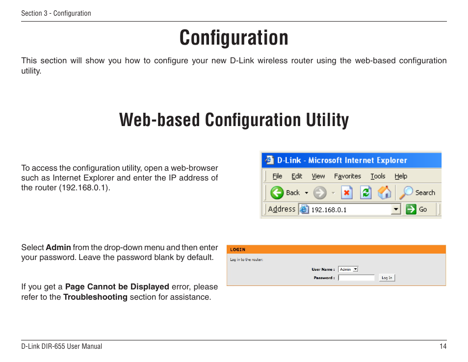 Configuration, Web-based configuration utility | D-Link DIR-655 User Manual | Page 14 / 96