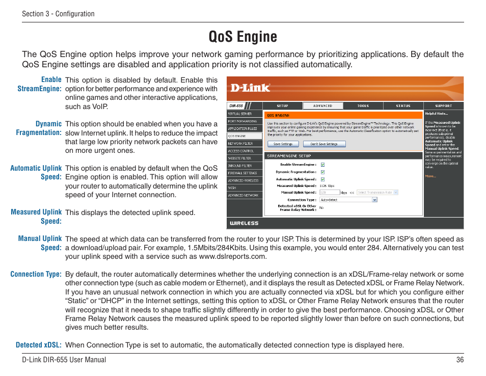 Qos engine | D-Link DIR-655 User Manual | Page 36 / 96