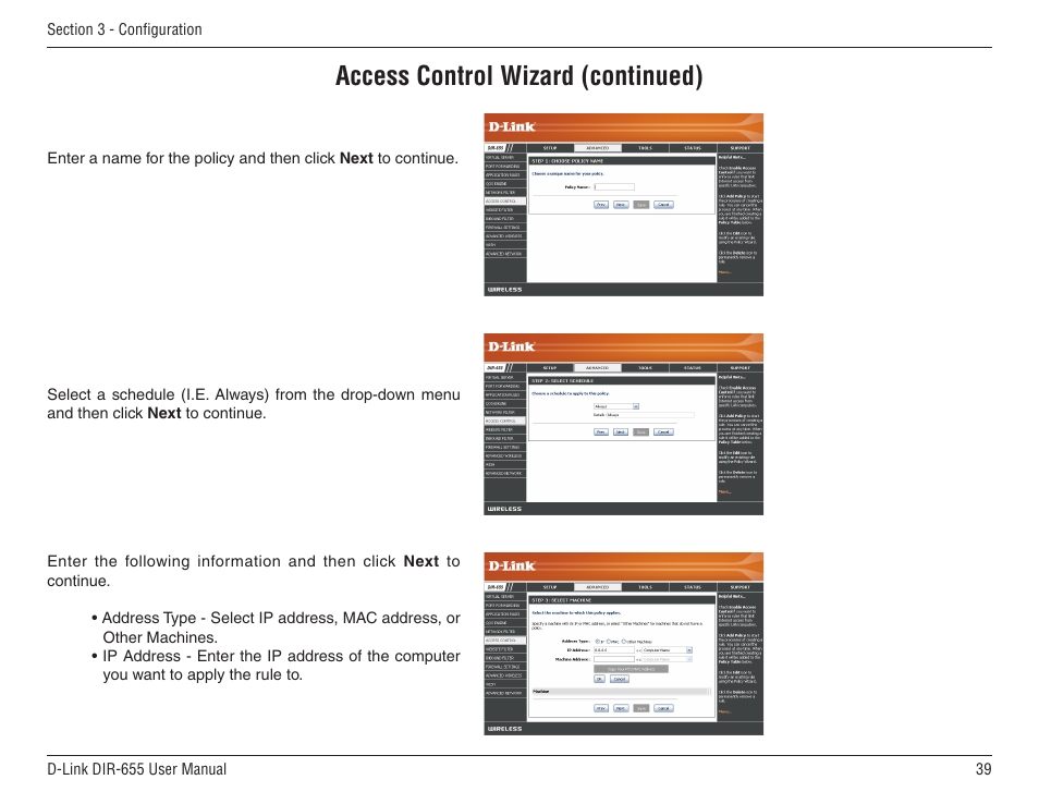 Access control wizard (continued) | D-Link DIR-655 User Manual | Page 39 / 96