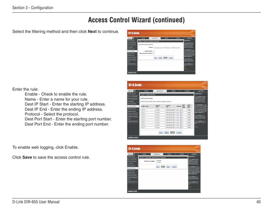 Access control wizard (continued) | D-Link DIR-655 User Manual | Page 40 / 96