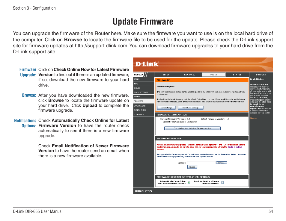 Update firmware | D-Link DIR-655 User Manual | Page 54 / 96