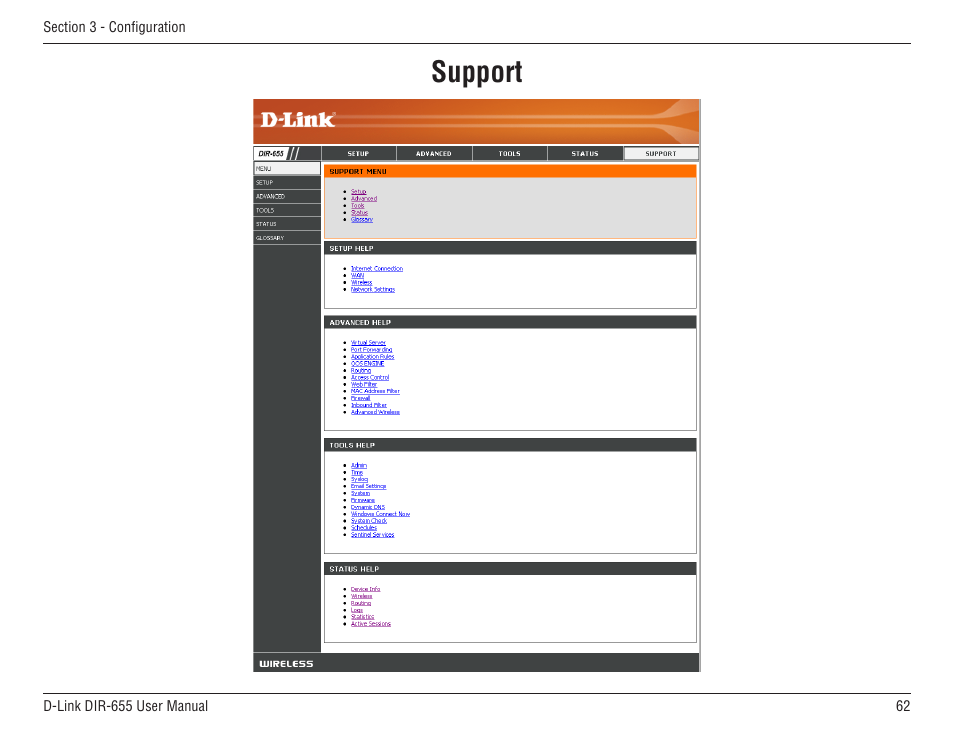 Support | D-Link DIR-655 User Manual | Page 62 / 96