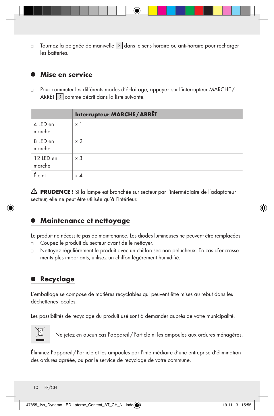 Mise en service, Maintenance et nettoyage, Recyclage | Livarno Z31095 User Manual | Page 10 / 20