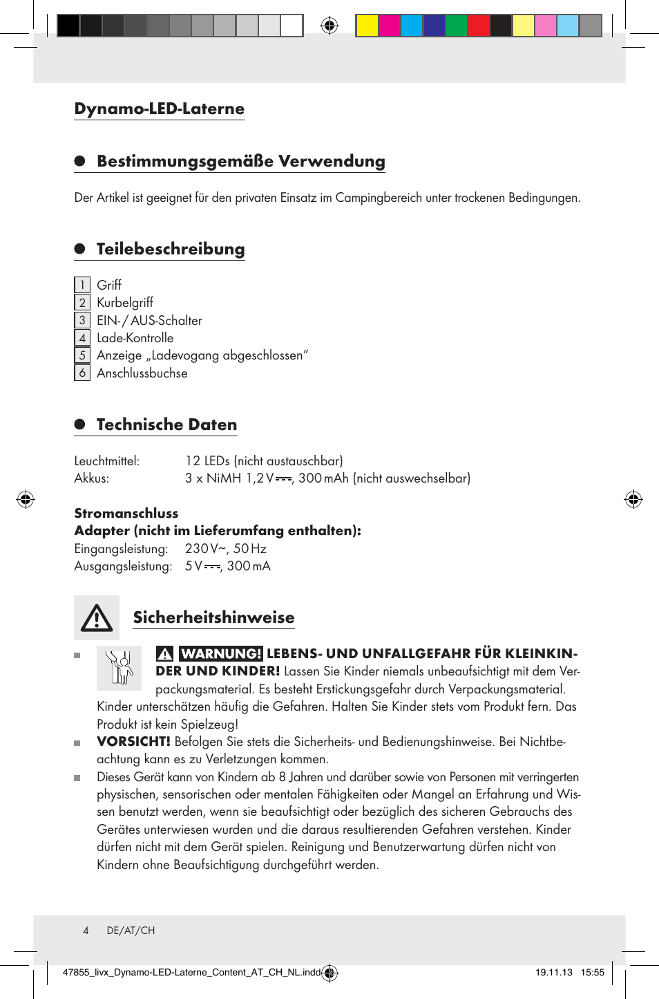 Dynamo-led-laterne, Bestimmungsgemäße verwendung, Teilebeschreibung | Technische daten, Sicherheitshinweise | Livarno Z31095 User Manual | Page 4 / 20