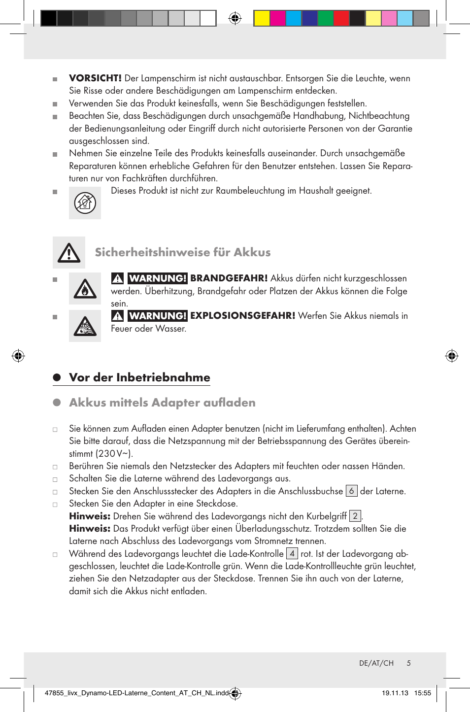 Sicherheitshinweise für akkus, Vor der inbetriebnahme, Akkus mittels adapter aufladen | Livarno Z31095 User Manual | Page 5 / 20