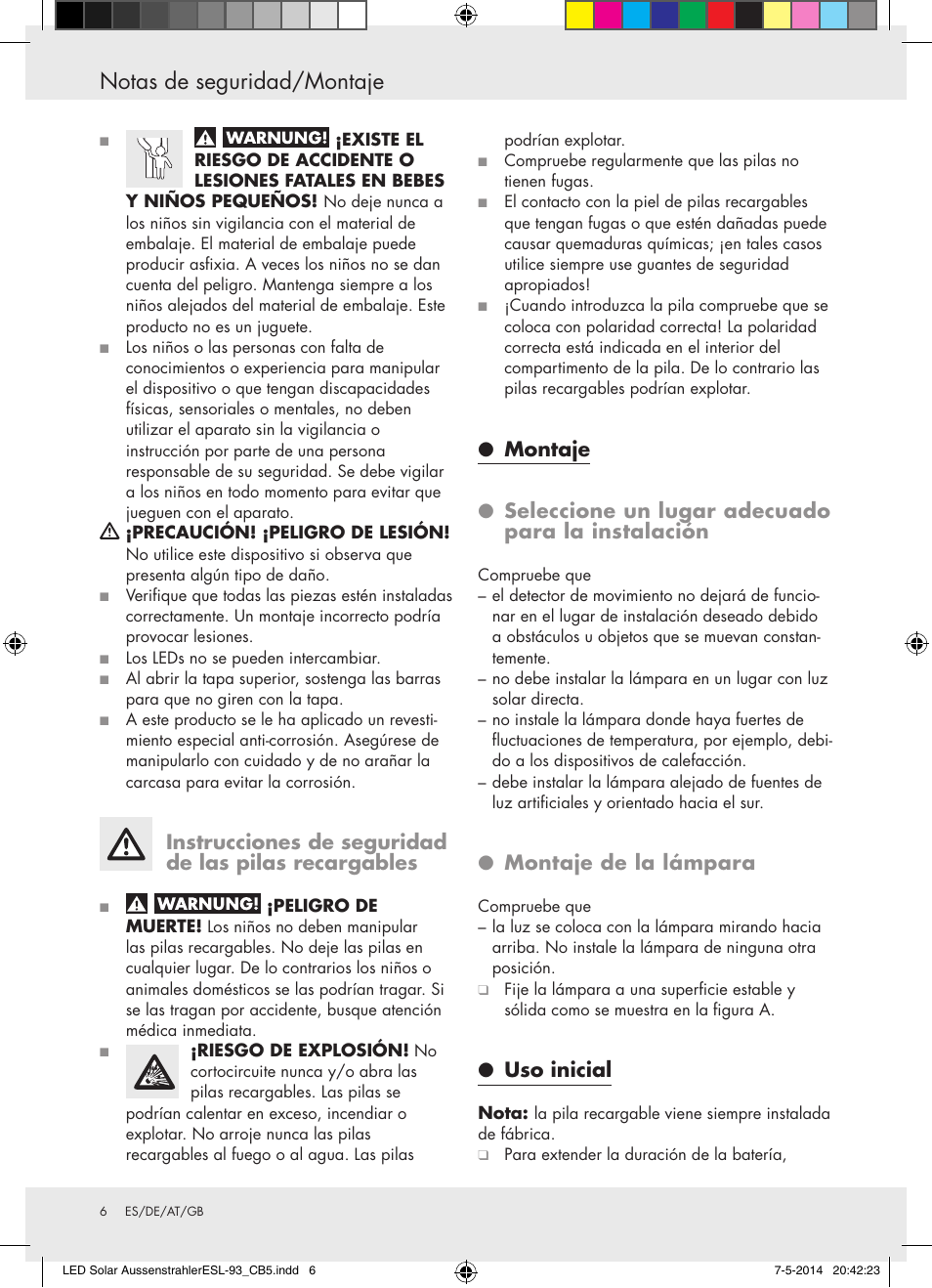 Notas de seguridad/montaje, Montaje de la lámpara, Uso inicial | Livarno 10240 User Manual | Page 5 / 17