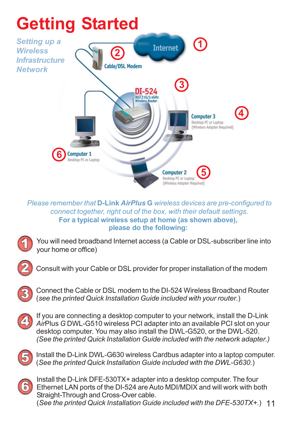 Getting started | D-Link DI-524 User Manual | Page 11 / 95