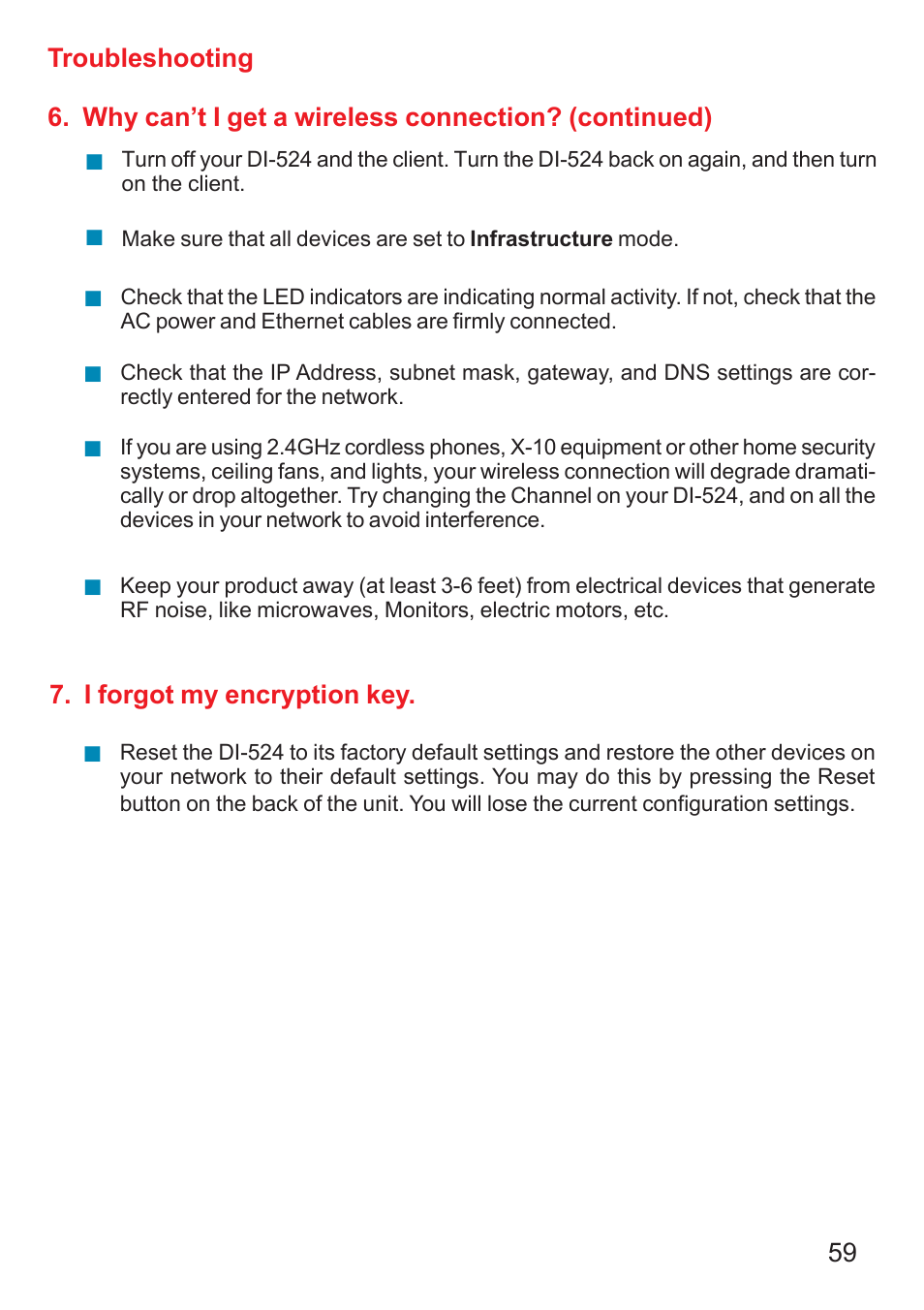 I forgot my encryption key | D-Link DI-524 User Manual | Page 59 / 95