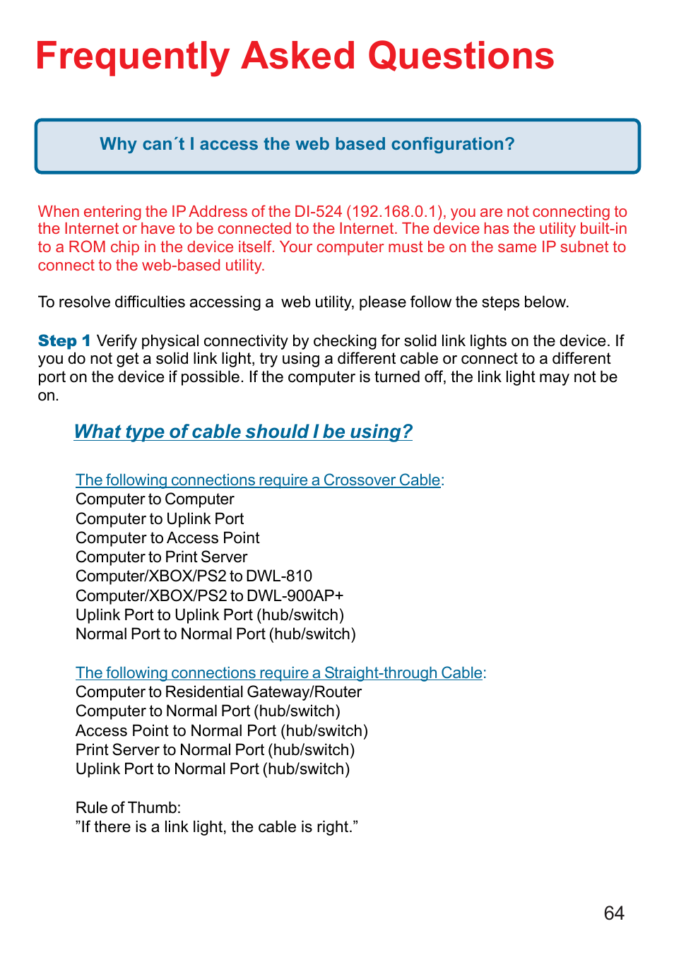 Frequently asked questions | D-Link DI-524 User Manual | Page 64 / 95