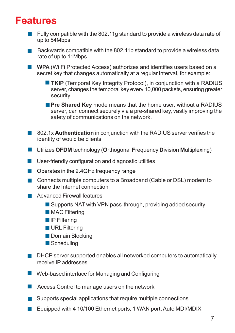 Features | D-Link DI-524 User Manual | Page 7 / 95