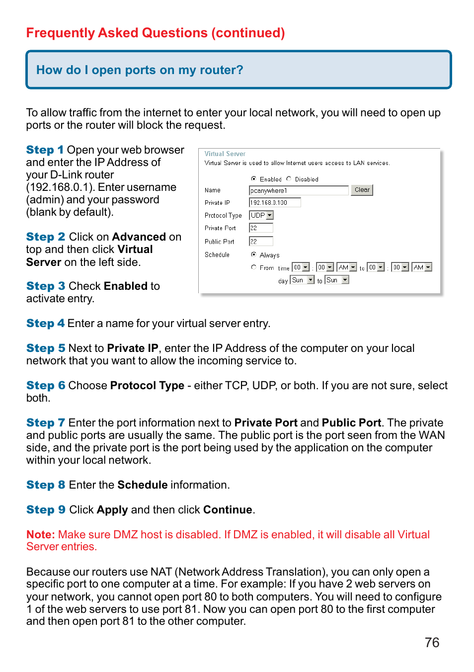 76 frequently asked questions (continued) | D-Link DI-524 User Manual | Page 76 / 95