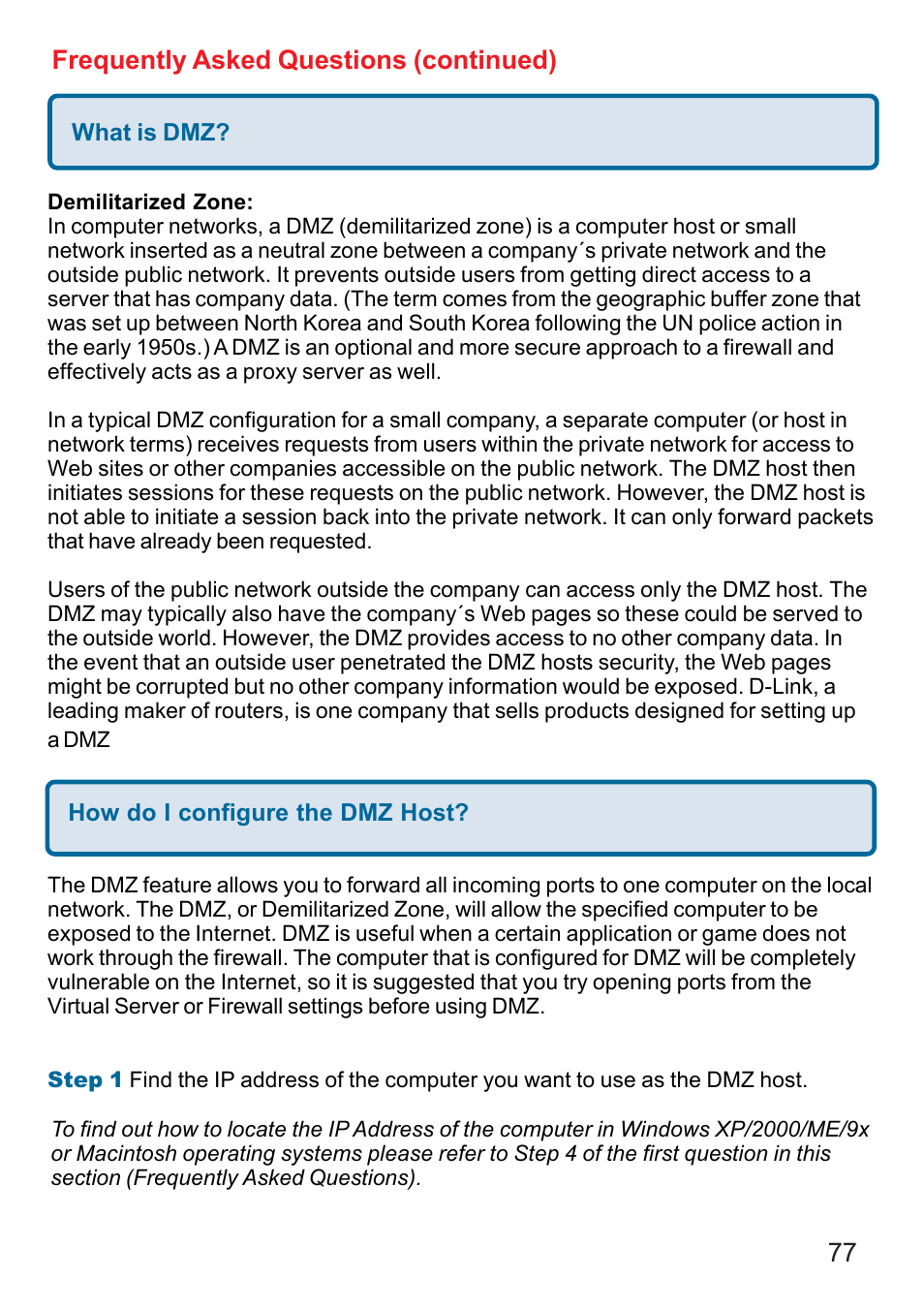 77 frequently asked questions (continued) | D-Link DI-524 User Manual | Page 77 / 95