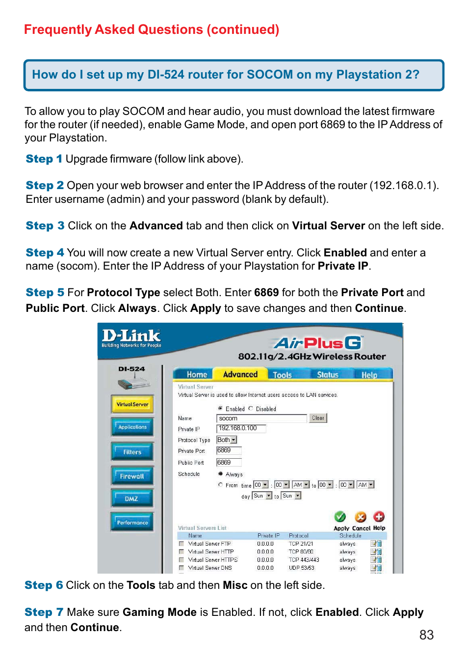 83 frequently asked questions (continued) | D-Link DI-524 User Manual | Page 83 / 95