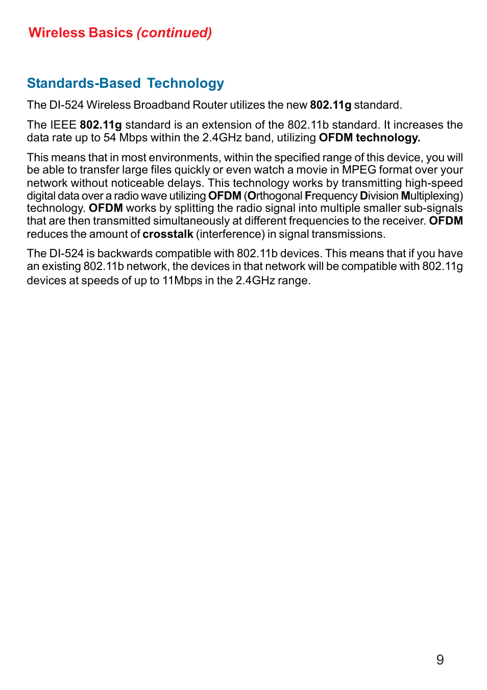 9standards-based technology, Wireless basics (continued) | D-Link DI-524 User Manual | Page 9 / 95