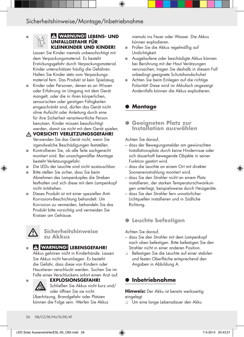 Sicherheitshinweise/montage/inbetriebnahme, Sicherheitshinweise zu akkus, Leuchte befestigen | Inbetriebnahme | Livarno 10240 User Manual | Page 25 / 30