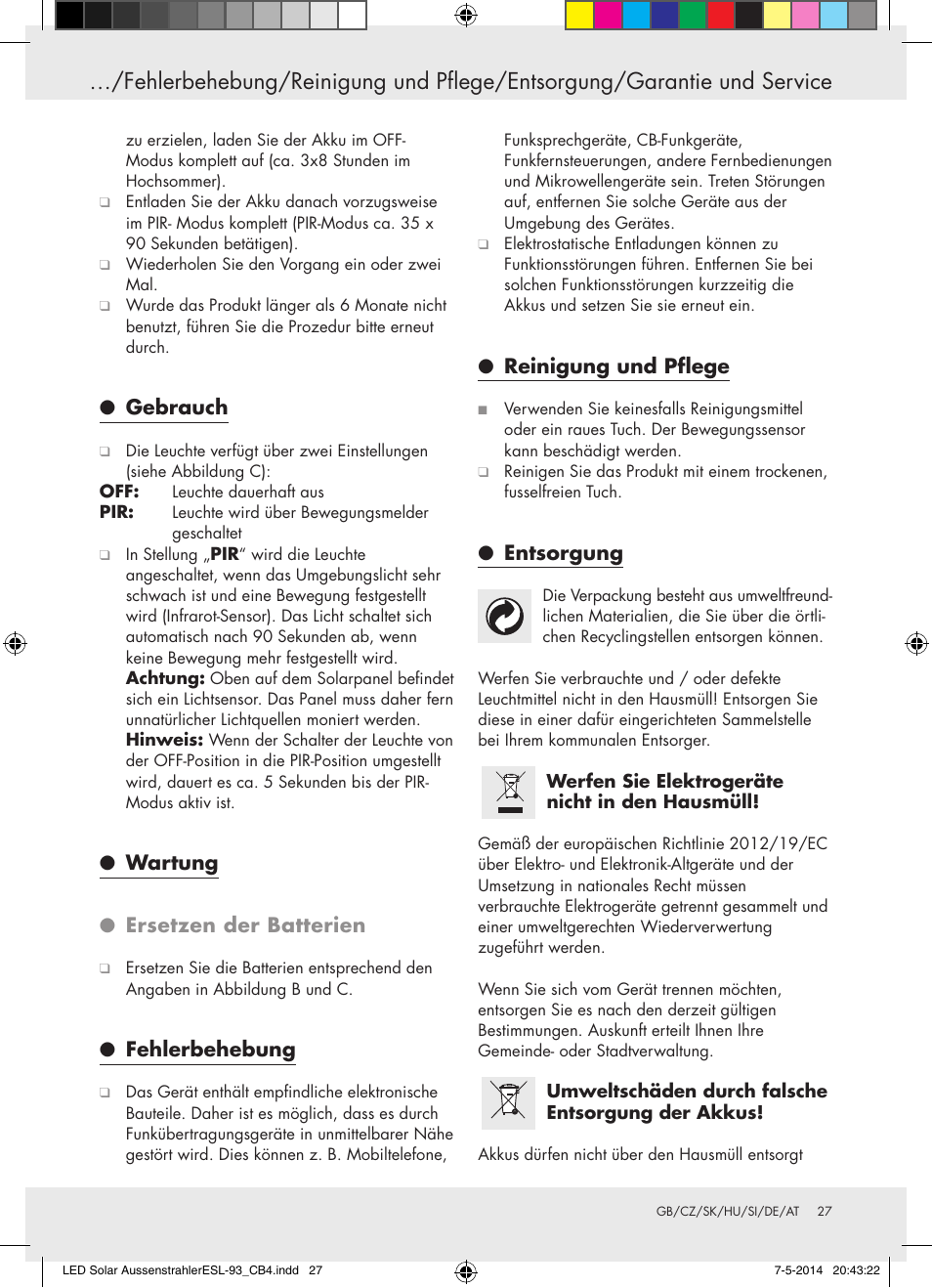 Gebrauch, Wartung ● ersetzen der batterien, Fehlerbehebung | Reinigung und pflege, Entsorgung | Livarno 10240 User Manual | Page 26 / 30