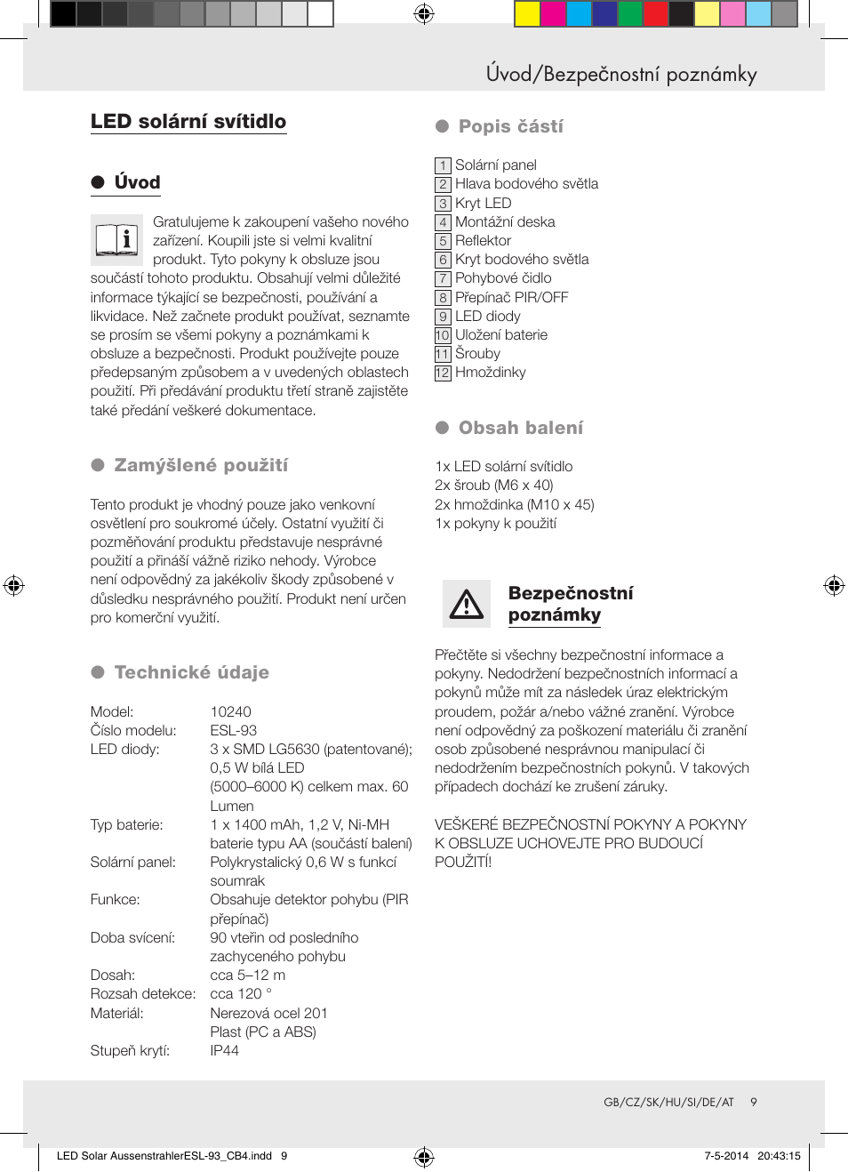 Úvod/bezpečnostní poznámky led solární svítidlo | Livarno 10240 User Manual | Page 8 / 30