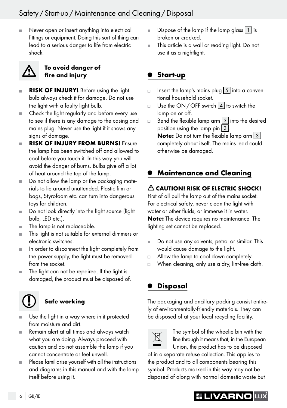 Start-up, Maintenance and cleaning, Disposal | Livarno 2778-012L User Manual | Page 6 / 9